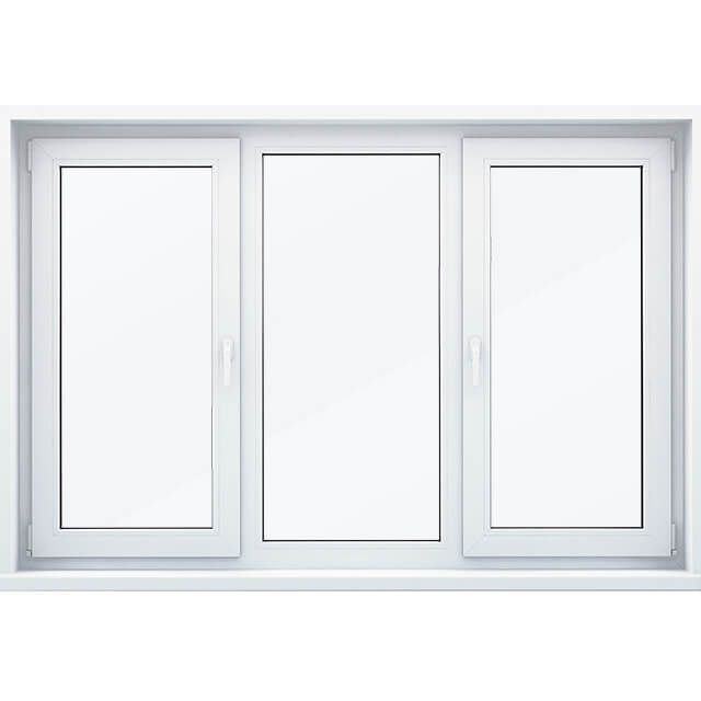 Трехстворчатое окно с глухой, поворотной и поворотно-откидной створками